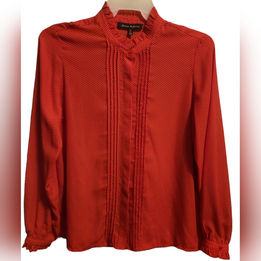 Jasmine and Juliana Large red polka dot button down